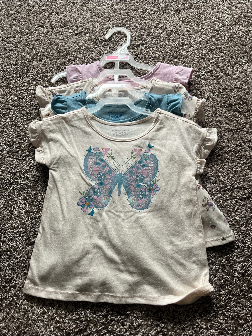 The Children's Place Cream Tee with Turquoise & Pink Butterfly 4-Pack 2T